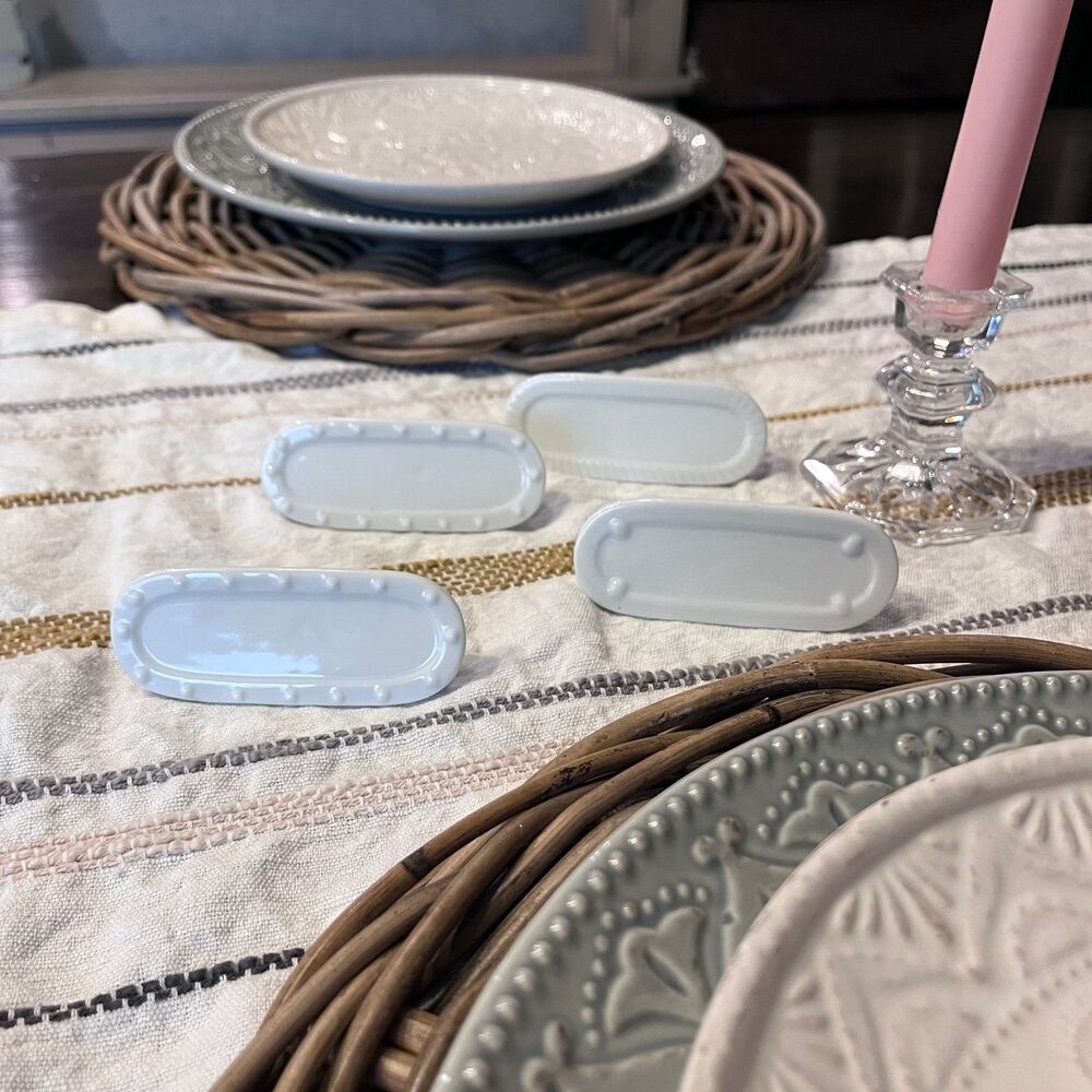 8 white porcelain place setting labels place cards new cottage tablescape
